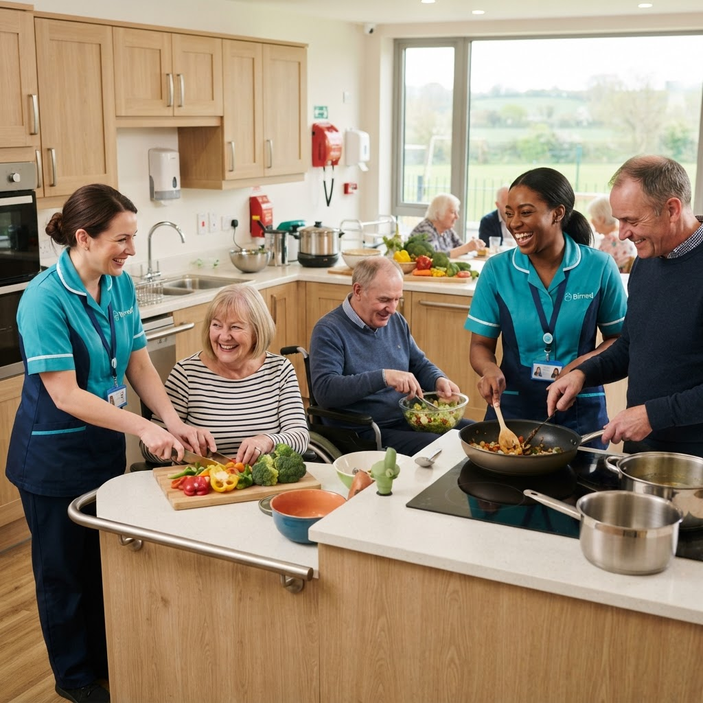 BIMED staff supporting a shared cooking activity